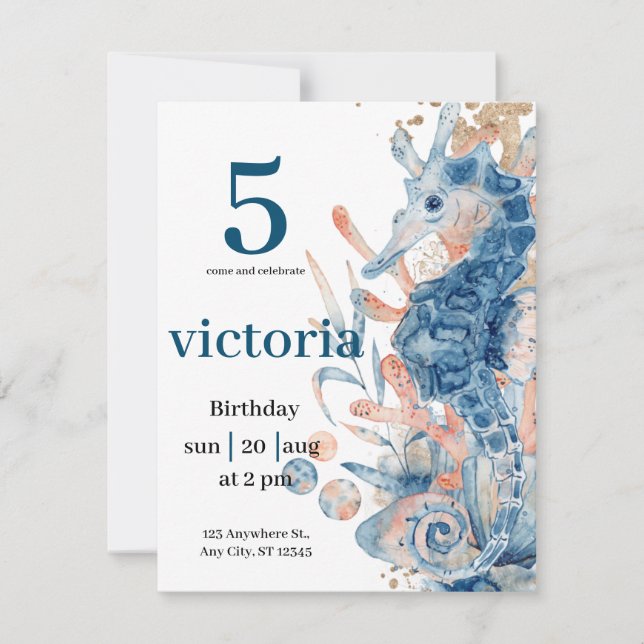 Convite Under the sea Blue Beach Whale babyShower  (Frente)