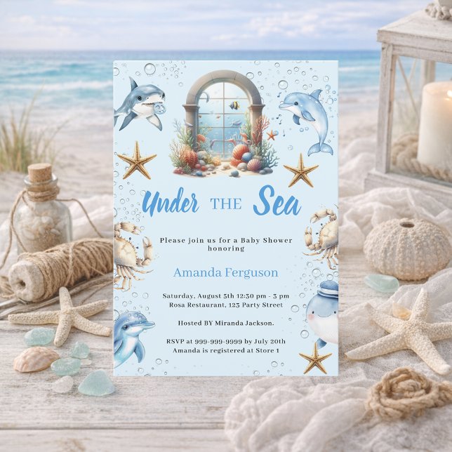 Convite Under the sea blue ocean animals boy Baby Shower (Criador carregado)