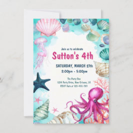 Convite Under the Sea Girl Kid Birthday Party