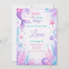 Convite Under the Sea Magic Watercolor Mermaid Birthday