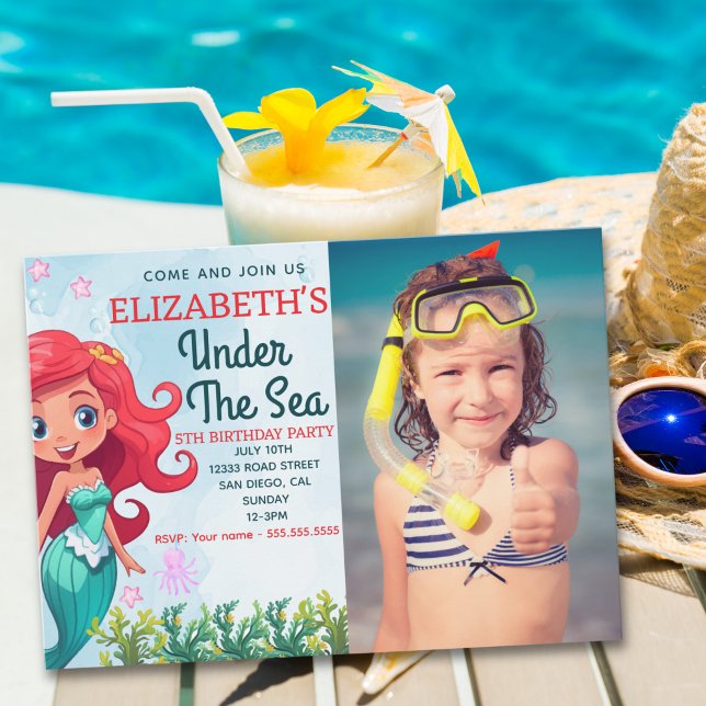 Convite Under the sea Mermaid Birthday Girl (Criador carregado)