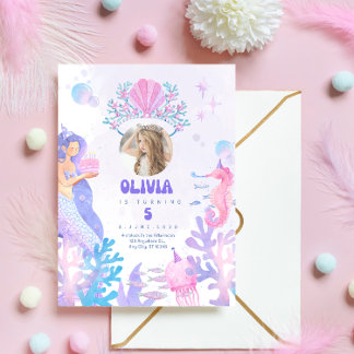 Convite Under the sea Mermaid Birthday Invitation card