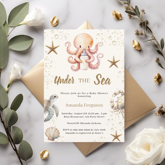 Convite Under the sea ocean animals girl Baby Shower (Criador carregado)
