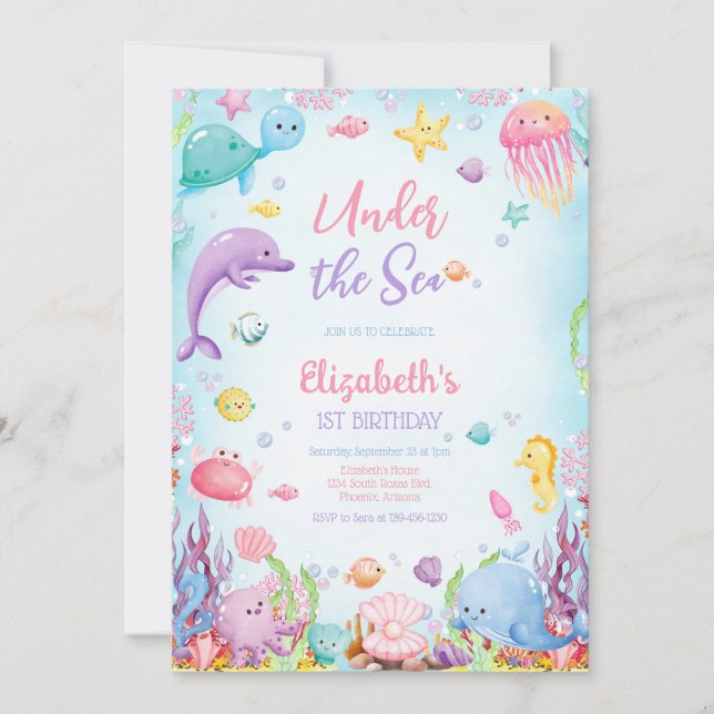 Convite Under the Sea Ocean Animals Theme Birthday (Frente)