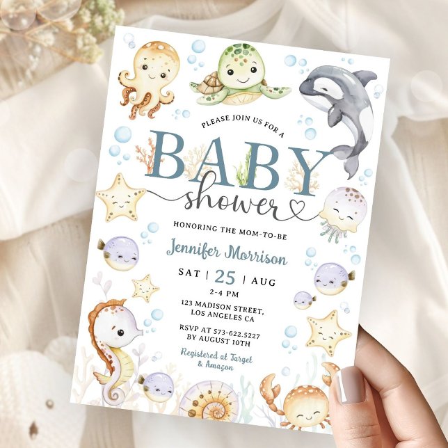 Convite Under The Sea Ocean Baby Shower Gender Neutral  (Criador carregado)