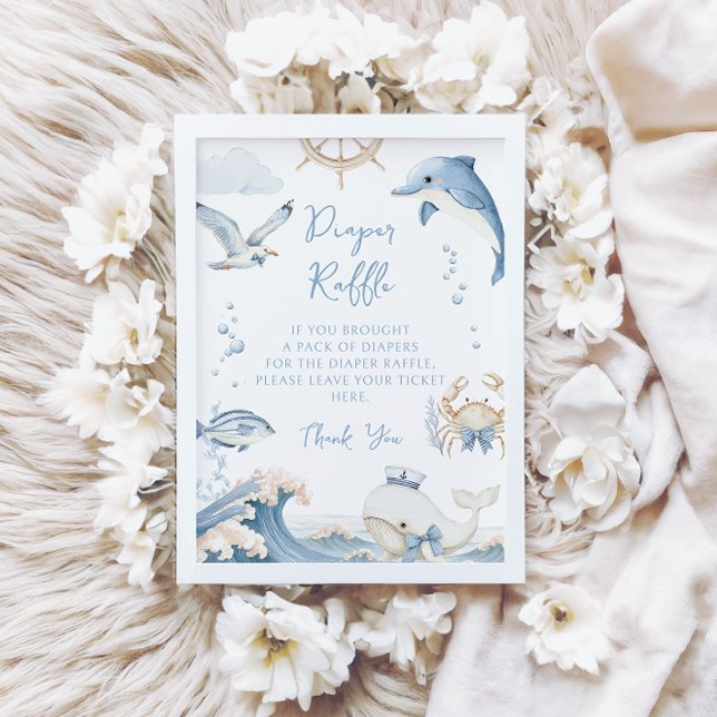 Convite Under the Sea Ocean Diaper Raffle Baby Boy Shower (Criador carregado)