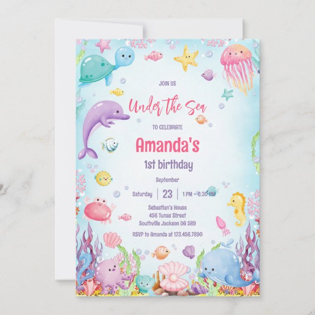 Convite Under the Sea Ocean Theme Birthday Invitation (Frente)