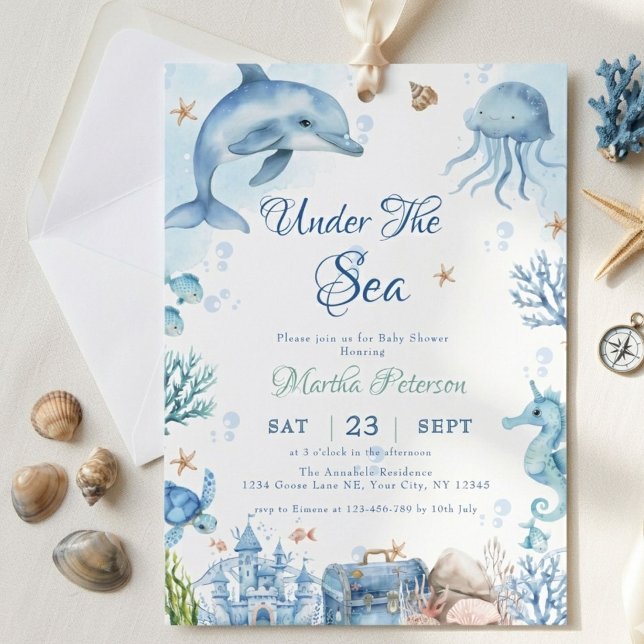 Convite UNder the sea Seashell Baby Shower (Criador carregado)