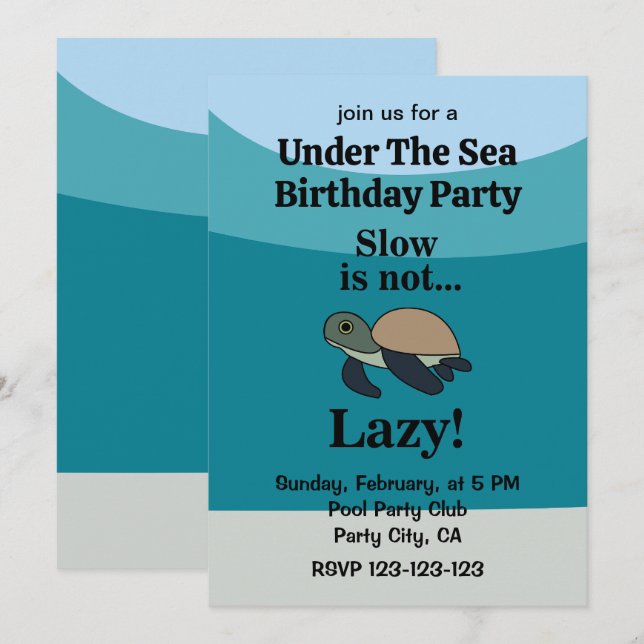 Convite Under The Sea Turtle Funny Birthday Party (Frente/Verso)