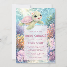 Convite Under the Sea Turtle Girl Baby Shower Invitation