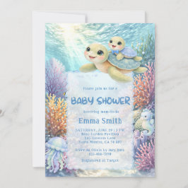 Convite Under the Sea Turtle Mom & Baby Boy Baby Shower