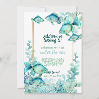 Convite Under the Sea Watercolor Birthday Invitation