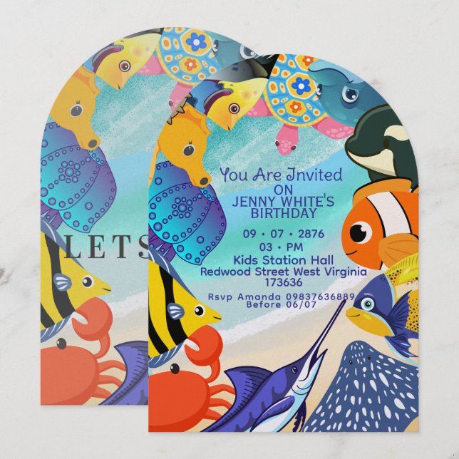 Convite Under Water Themed | Fish Invitation  (Frente/Verso)