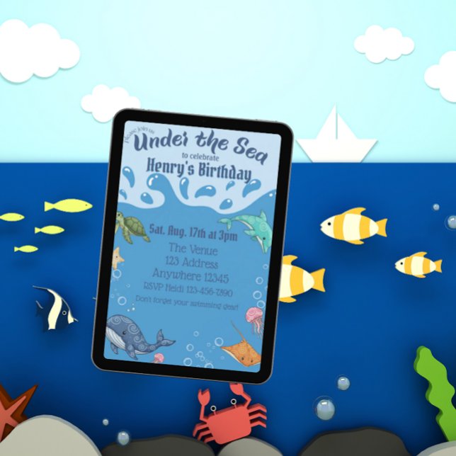 Convite Under Water, Under the Sea Birthday (Criador carregado)