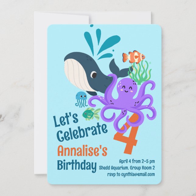 Convite Undersea Aquarium Birthday Invitation (Frente)