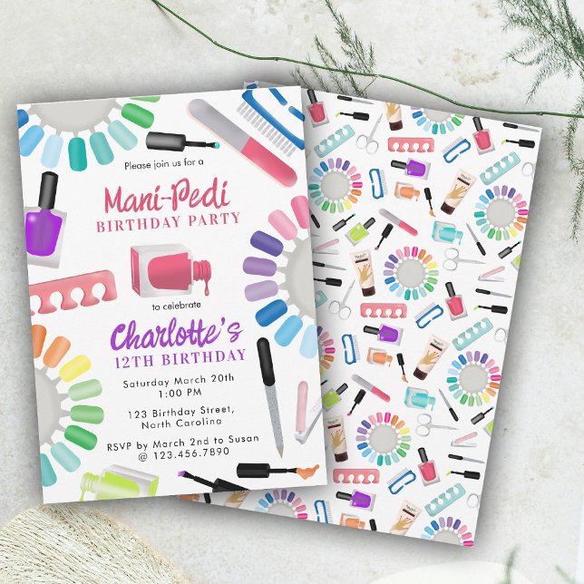 Convite Unhas Manicure Pedicure Mani Pedi Meninas Aniversá (Nails Manicure Pedicure Mani Pedi Girls Birthday Invitation)