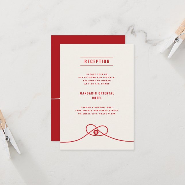 Convite União do Nó Vermelho 囍 Recepção de Casamento Simpl (Frente/Verso In Situ)