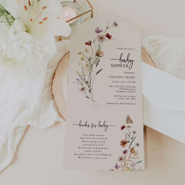 Convite Único Boho para Chá de Bebê (Wildflower Baby Shower Boho All In One Invite with Butterfly by Painted Paperie
)