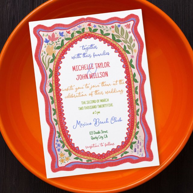 Convite Único Fantasioso Floral Excêntrico Rabisco Desenha (Unique Whimsical Floral Quirky Doodle Hand Drawn Invitation)
