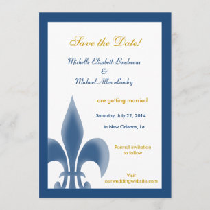 Convite Único Fleur de Lis Save the Date (Azul Escuro)
