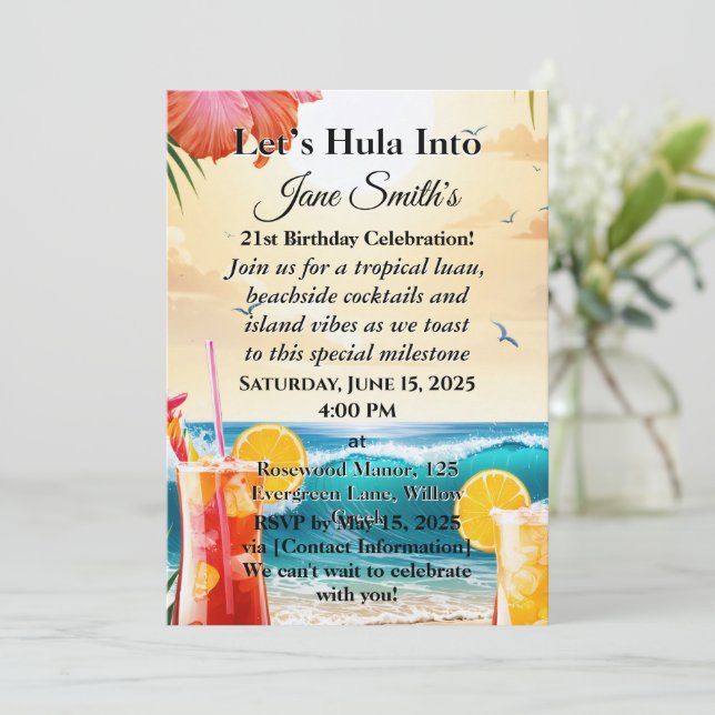 Convite Único, Vibrante, Na moda aniversário de 21 anos (Em pé/Frente)