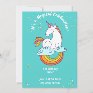 Convite Unicorn 1 ST Birthday Gold Teal Pink Purple