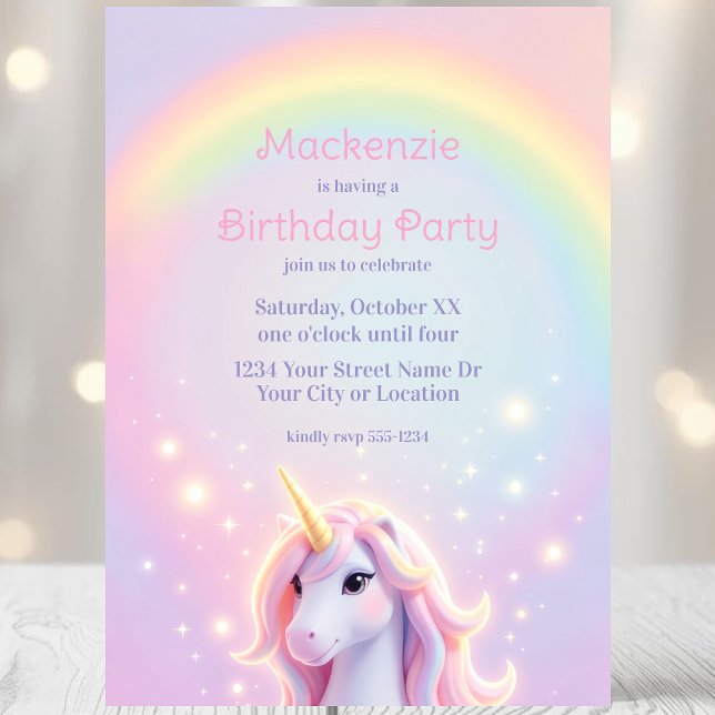 Convite Unicorn and Rainbow Sparkles Birthday Party (Criador carregado)