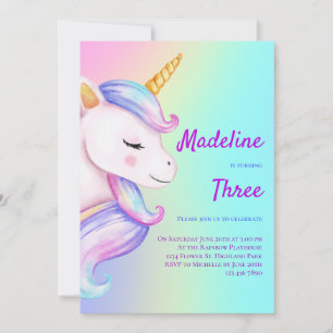 Convite Unicorn Aniversário Invitation Girls Pastel Rainbo