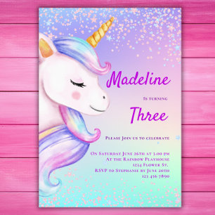 Convite Unicorn Aniversário Invitation Girls Pastel Rainbo