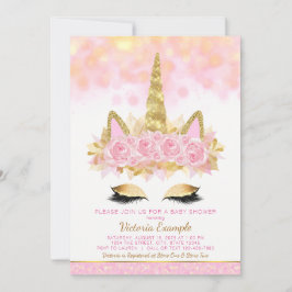 Convite Unicorn Baby Shower Invances Rosa Dourado Unicorn