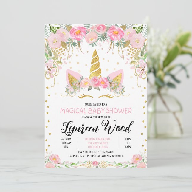 Convite Unicorn Baby Shower Invitation (Em pé/Frente)