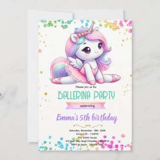 Convite Unicorn ballerina party invitation