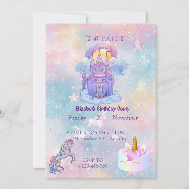 Convite Unicorn birthday Invitation card (Frente)