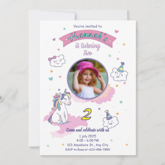 Convite Unicorn birthday invitation girl bday invite
