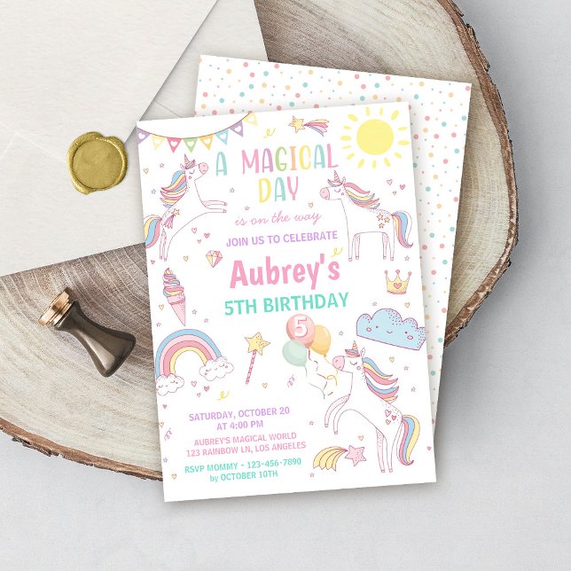 Convite Unicorn Birthday Invitation Magical Pastel Rainbow (Criador carregado)