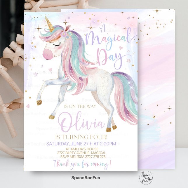 Convite Unicorn Birthday Invitation Party A: Autonomia da  (Unicorn Birthday,Invitation Party,Unicorn Invite,Magical Rainbow,Invite Girls,Birthday Party,Unicorn)