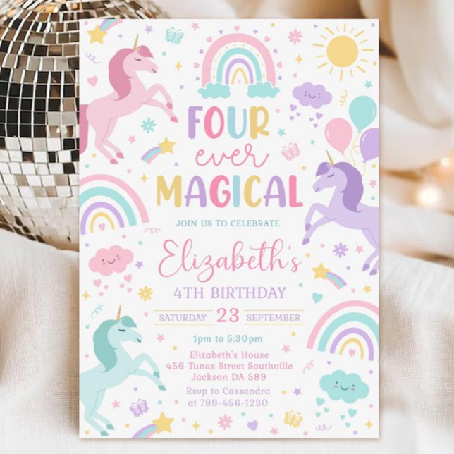 Convite Unicorn Birthday Invitation Template, Four-Ever Ma (Criador carregado)