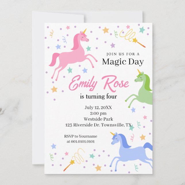 Convite Unicorn Birthday Party Invitation (Frente)