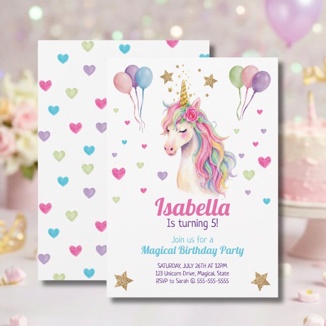 Convite Unicorn Birthday Party Invitation (Criador carregado)