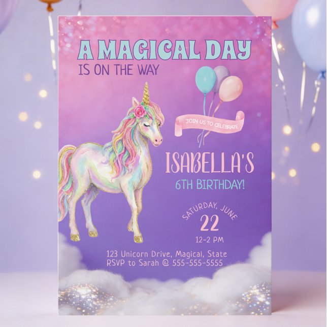 Convite Unicorn Birthday Party Invitation (Criador carregado)