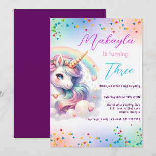 Convite Unicorn Birthday Rainbow Party Personalizável
