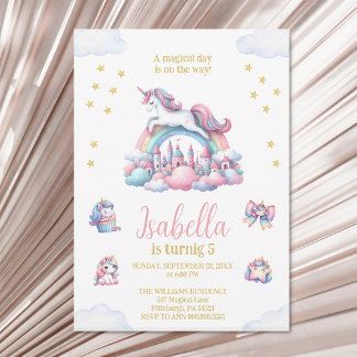 Convite Unicorn Castle Rainbow Magical Birthday