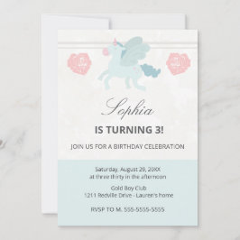 Convite Unicorn Cute Pink Blue Birthday Party Invitation