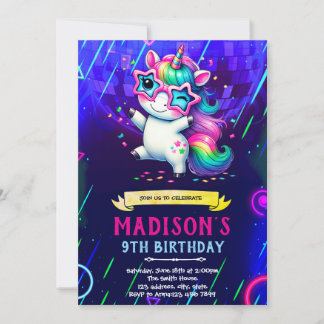 Convite Unicorn dance birthday party invitation