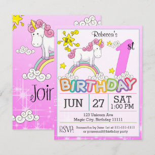 Convite Unicórn de primeiro aniversario
