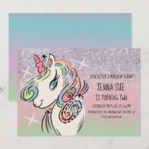 Unicorn  Desenho à Mão Ombré Arco-íris Aniversário