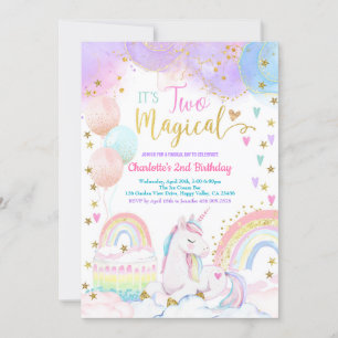 Convite Unicorn Dois Aniversário Mágico de 2 Anos Pastel