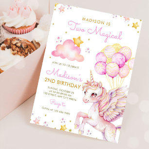 Convite Unicorn Dois Magico Pastel Aniversário de 2 anos