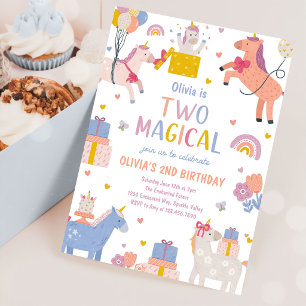 Convite Unicorn Dois Magico Pastel Aniversário de 2 anos