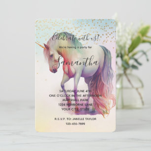 Convite Unicorn Dourado Confetti Sparkle Birthday